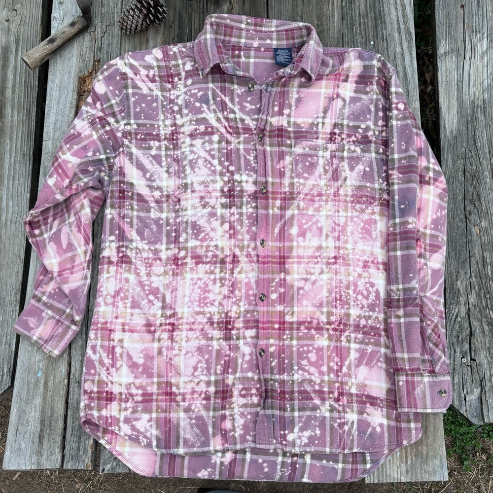 Handmade One of A Kind Bleached Out Farmgirl Flannel! - Picture 2 of 6